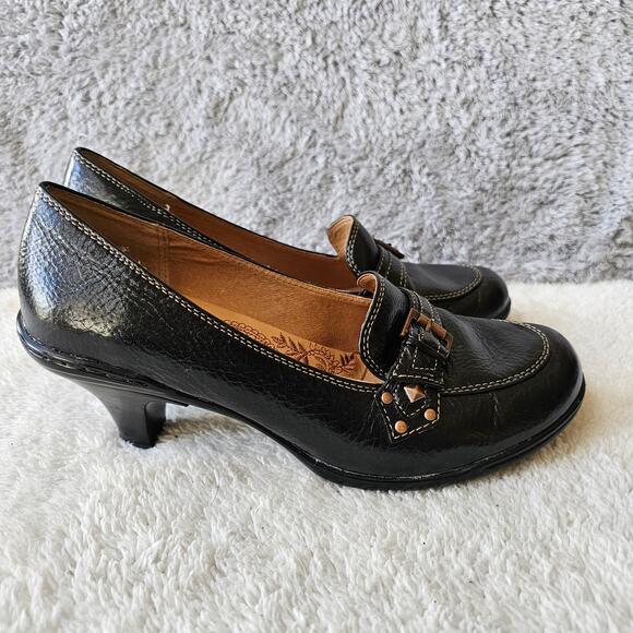 Sofft Women's Cordelia Leather Pebble Heeled Slip On Loafers Size 8N Black Fairy - Picture 1 of 7